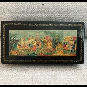 Vintage Russian Lacquered Wood Trinket Box-Signed